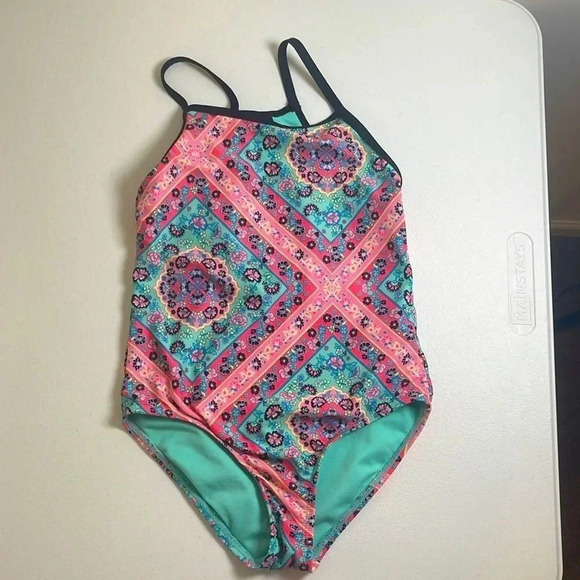 Wonder Nation Tie Dye Cover and Floral One-Piece Floral Bathing Suit - Size 6/6X - Picture 2 of 10